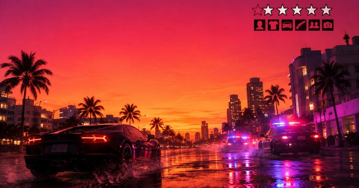 Estrela vazada indicando que a polícia ainda não identificou o suspeito durante uma fuga no GTA 6.